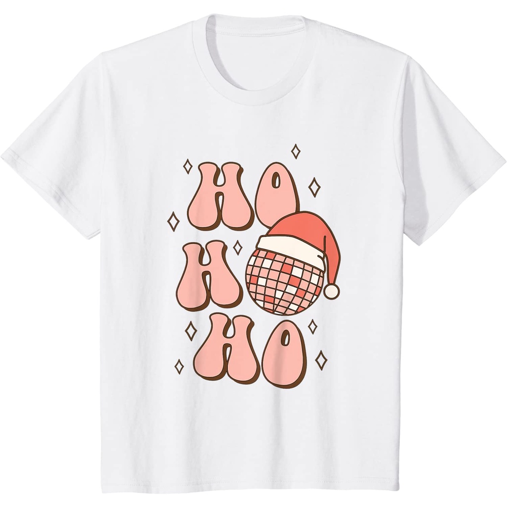 Baju anak Retro Christmas Disco Ball Groovy Ho Ho Ho Santa Hat Xmas T-Shirt baju anak murah Fashion 
