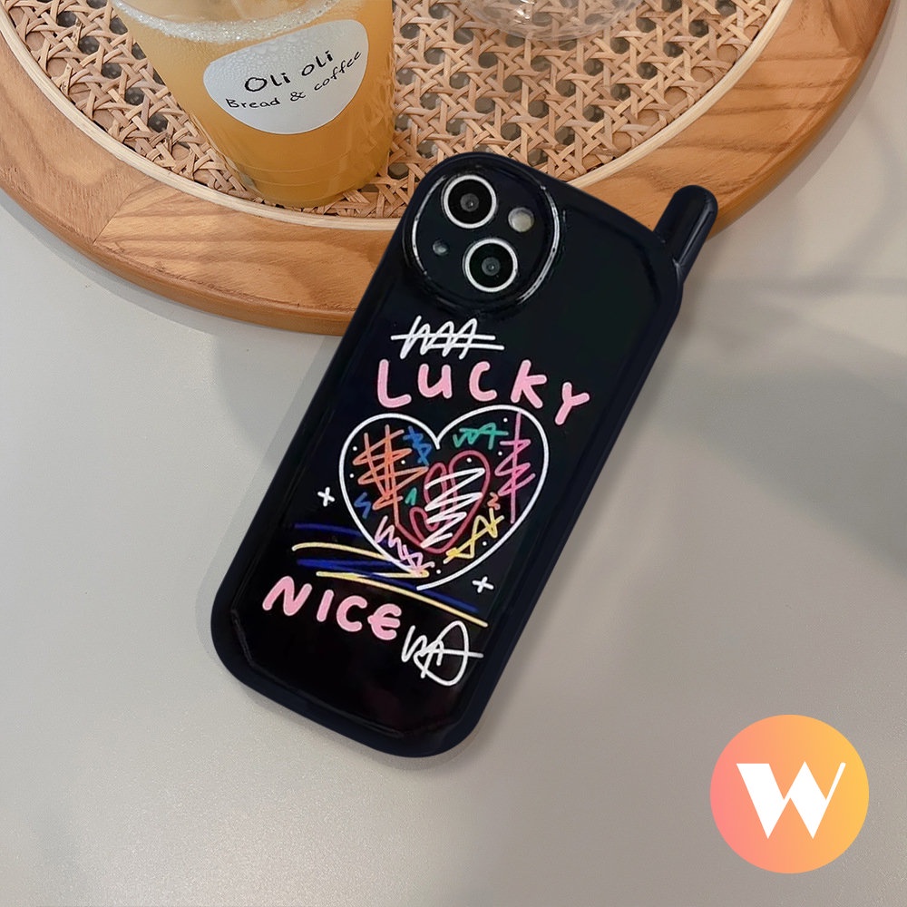 IPHONE Trendy Merek Glossy Air Cushion Vintage Case Kompatibel Untuk Iphone11 13 14 12 Pro Max 7Plus XR 8Plus X XS Max7 8 SE 2020 Art Line Graffiti Retro Bentuk Ponsel Seluler Soft Cover