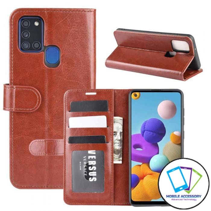 Flip Case Samsung Galaxy A21S Flip Cover Wallet Dompet Leather Case Isi ID Card Casing Hp Murah