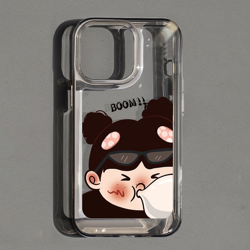 IPHONE Gelembung Meniup Gadis Shockproof Soft Phone Case Kompatibel Untuk Iphone11 14 13 12 Pro XS Max X XR Casing Transparan7 8 6 6S Plus TPU Cover