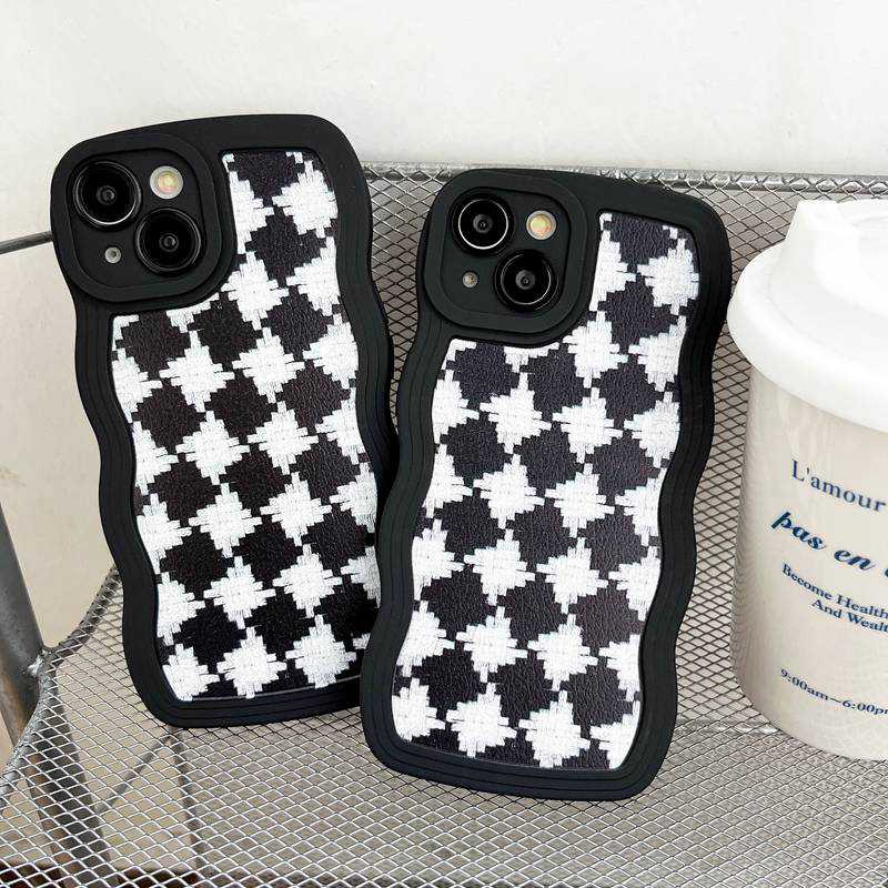 Fabric Pattern Wave Soft Case iP iPhone 6 6S 7 8 14 + Plus SE 2020 X XR XS Max 11 12 13 Pro Max Black Casing Apple