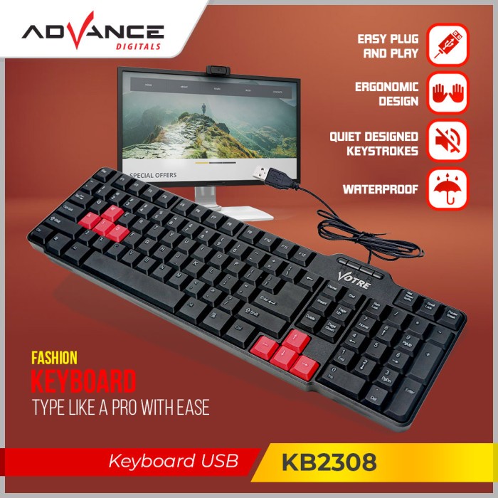 Keyboard Garansi1 Tahun-Advance Keyboard Usb Komputer Pc Waterproof Keyboard