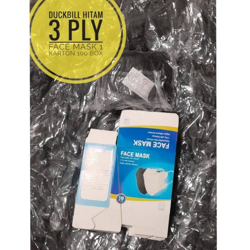 Masker Duckbill Hitam Face mask 3 ply 1 Karton Isi 100 Box