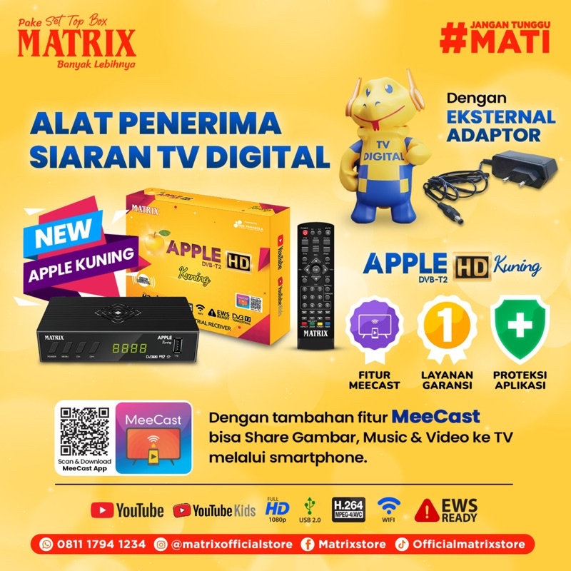 Set Top Box Matrix Apple DVB-T2 DVBT2 STB TV Tabung (bisa Digital) suport piala dunia 35 chanel jernih sinyal stabil