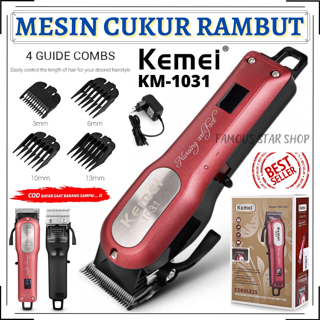 NEW~Kemei Hair Clipper KM-1031 Mesin Cukur Rambut Rechargeable Lithium | Alat Cukur Rambut Kemei KM-1031 | Hair Clipper Trimmer Electric Cordless Professional LCD | FMS