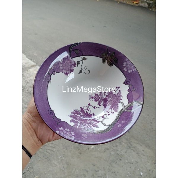 Mangkok Keramik 7" Bulat Kembang Jepun Ungu Whiteline / Harga Untuk 6 Pcs / Mangkok Cantik / Mangkok