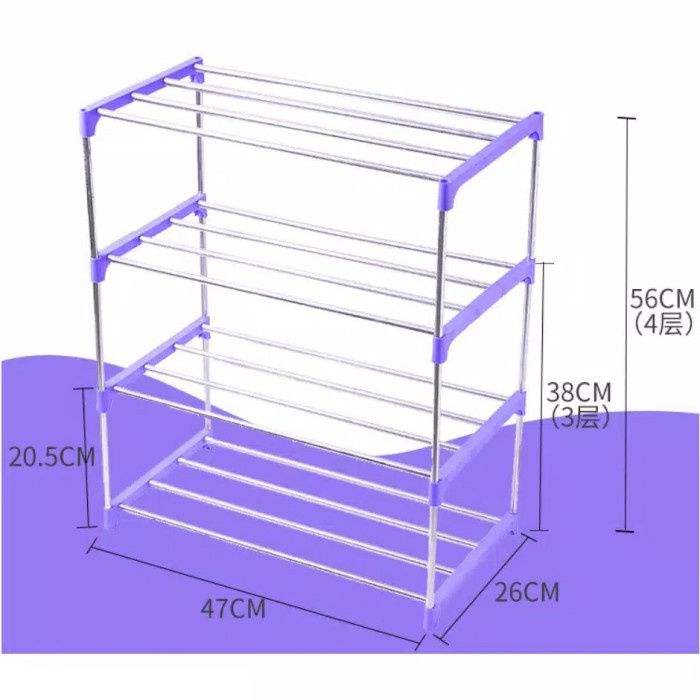 Rak Sepatu 4 Susun Stainless Steel Tempat Penyimpanan Sepatu Sendal Serbaguna 4 Layers Shoe Rack