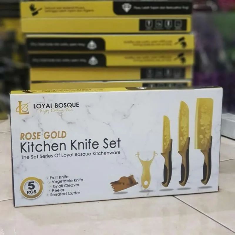 Pisau Set Dapur Box Keramik dengan kotak isi 5pcs Hitam / Pisau Set 5 pcs Bahan Batu Maifan Murah Berkualitas cocok untuk jadi kado dan hadiah