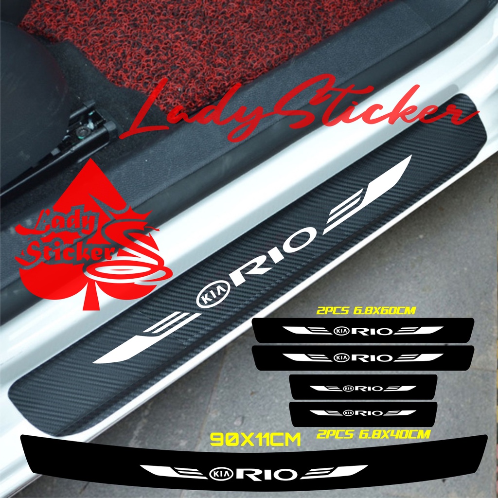 5pcs sticker sill plate carbon 3d mobil rio sticker karbon 3d pelindung pijakan bumper bagasi kia ri