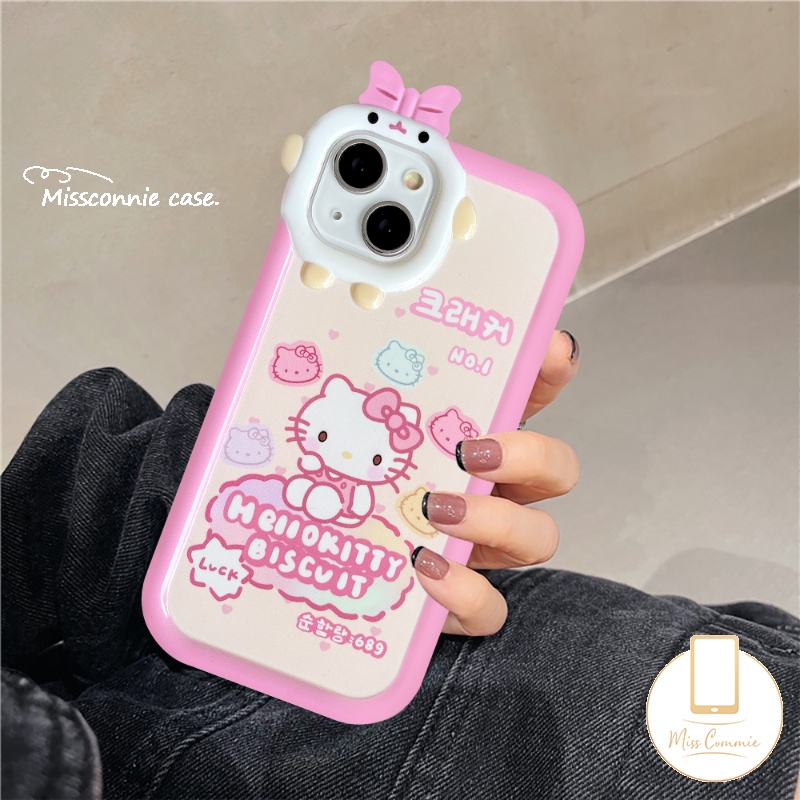 Casing Kompatibel Untuk iPhone 7Plus 8Plus XR 11 13 12 14 Pro MAX X XS MAX 78 6 6S 14 Plus SE 2020 Kartun Lucu 3D Bow-knot Monster Kecil Lensa Indah Hello Kitty Soft Phone Case
