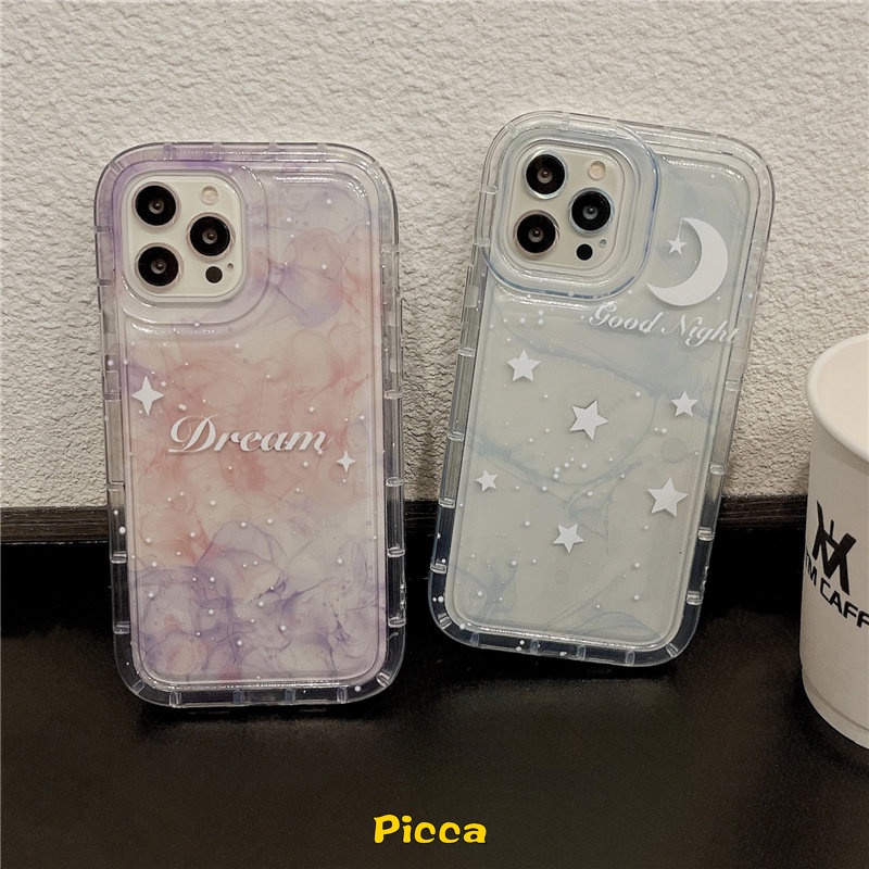 IPHONE Fantasi Tinta Lukisan Langit Berbintang Bintang Bulan Airbag Phone Case Kompatibel Untuk Iphone11 14 13 12 Pro MAX XR 78 6 6S Plus X XS MAX Bening Lembut TPU Shockproof Back Cover