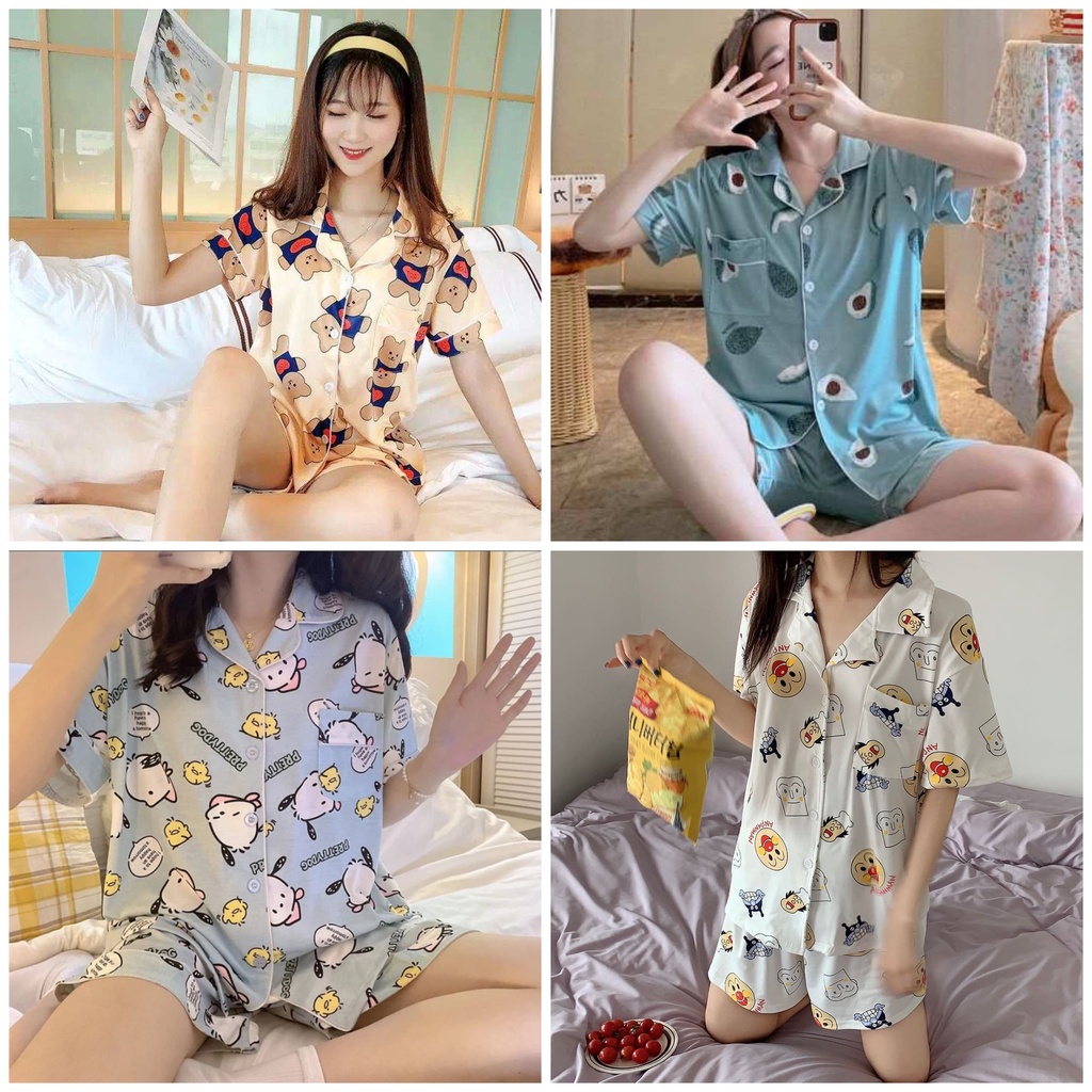 Baju Tidur Piyama Set Import Untuk Wanita Lengan Celana Pendek 2