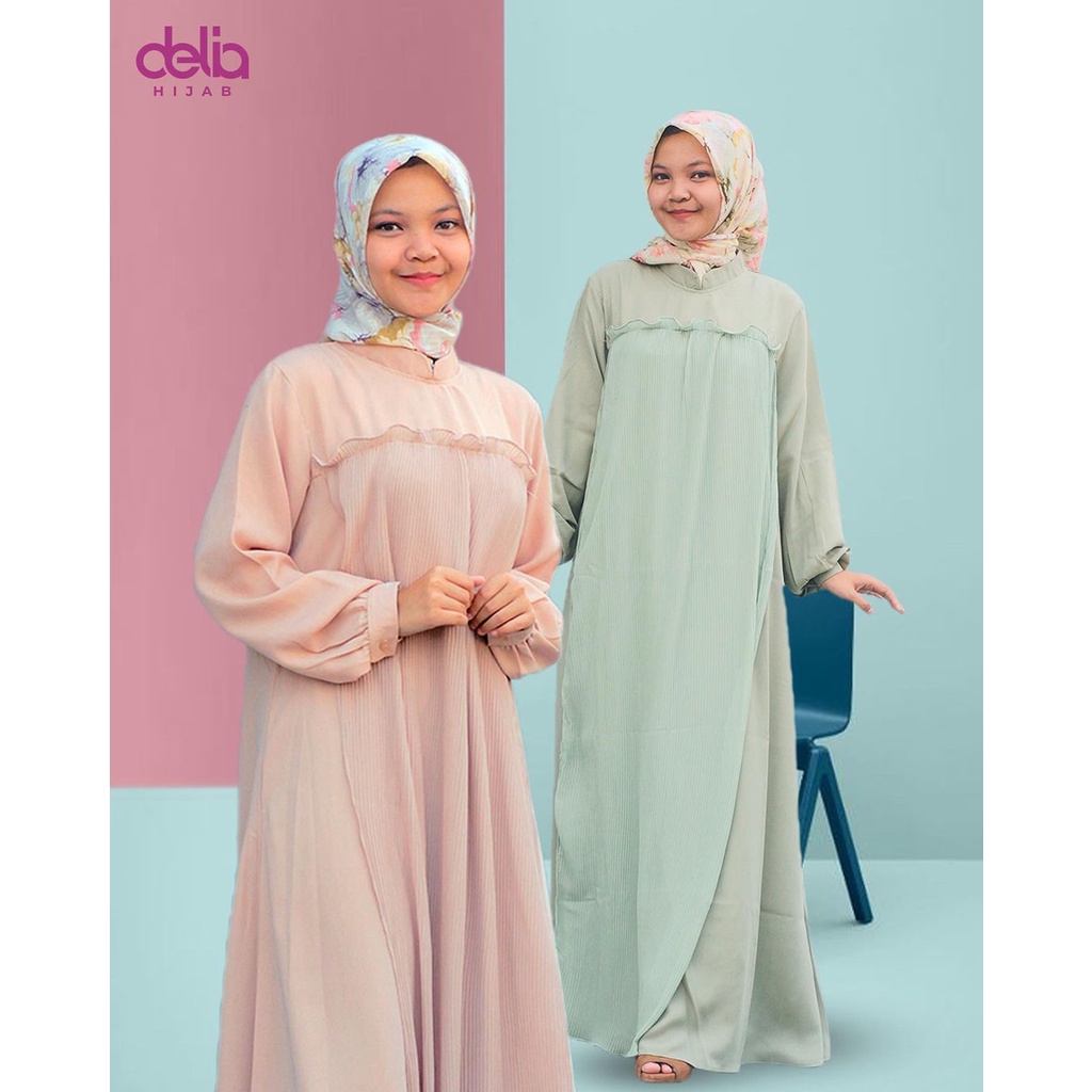 (NEW ARRIVAL) DRESS PLISKET / RIZUKA DRESS DELIA HIJAB / DRESS SAGE GREEN