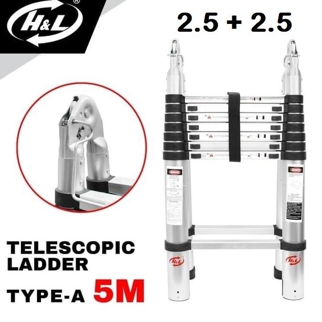 Tangga Teleskopik Double 5M / 5 Meter Type A Tangga Lipat Aluminium