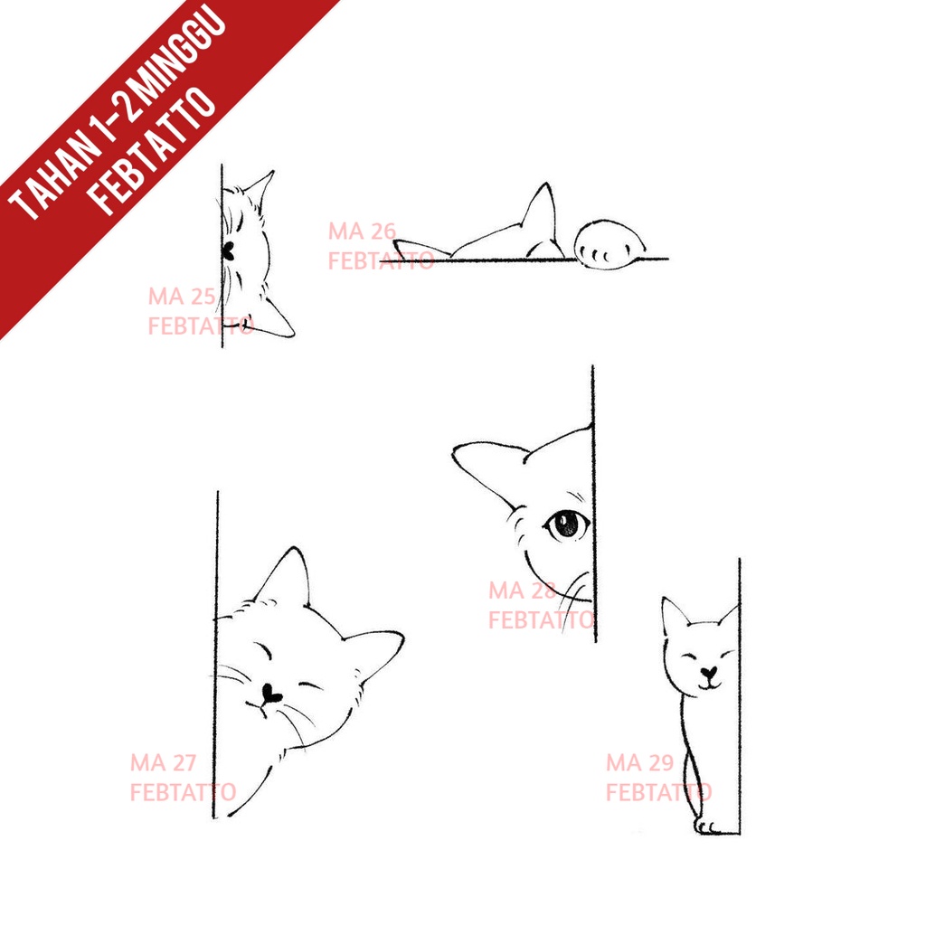 Tato Temporer Tato kucing Stiker Tatto - MA 25-29