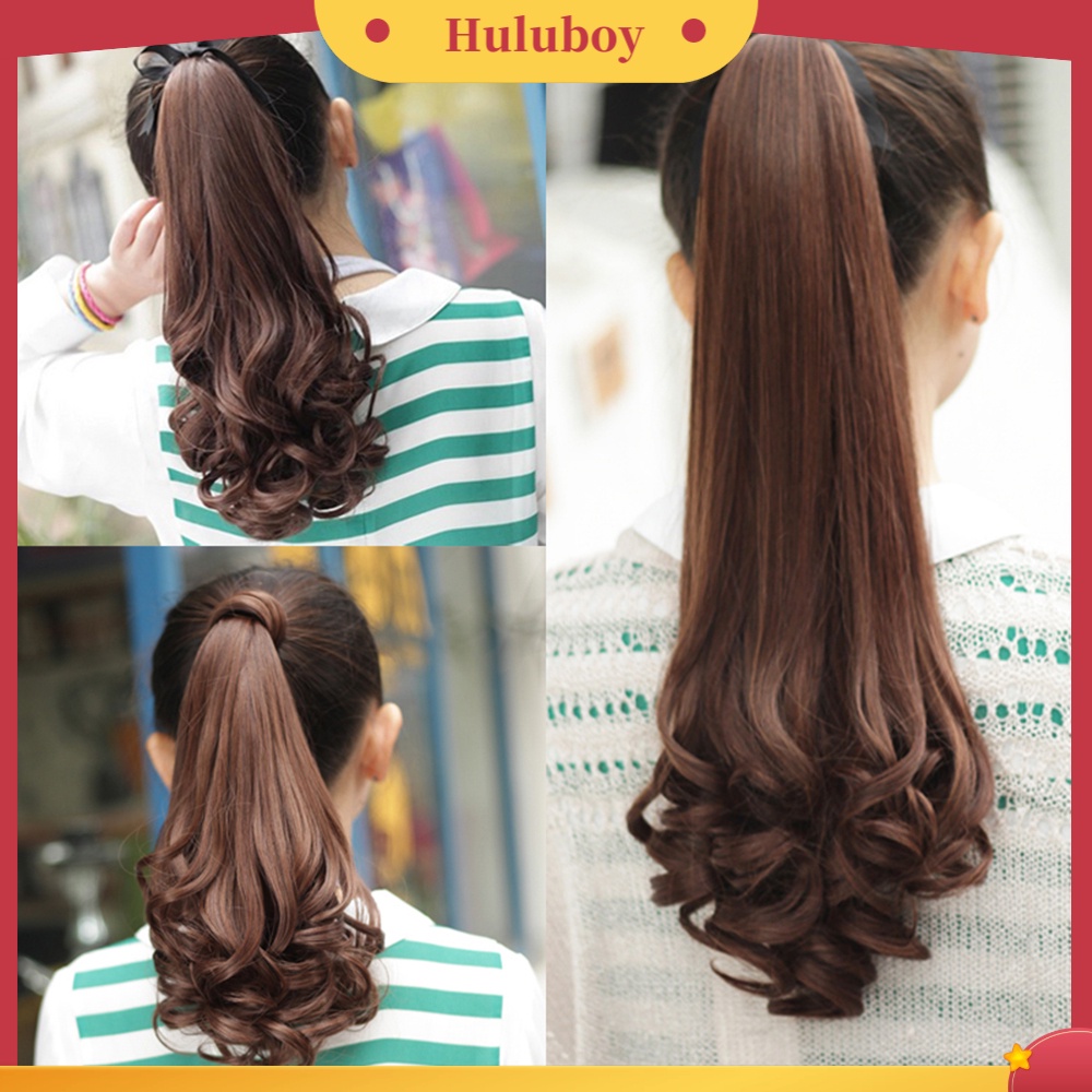 Wig Rambut Extension Ponytail Model Panjang Lurus Keriting Dengan Klip Pita