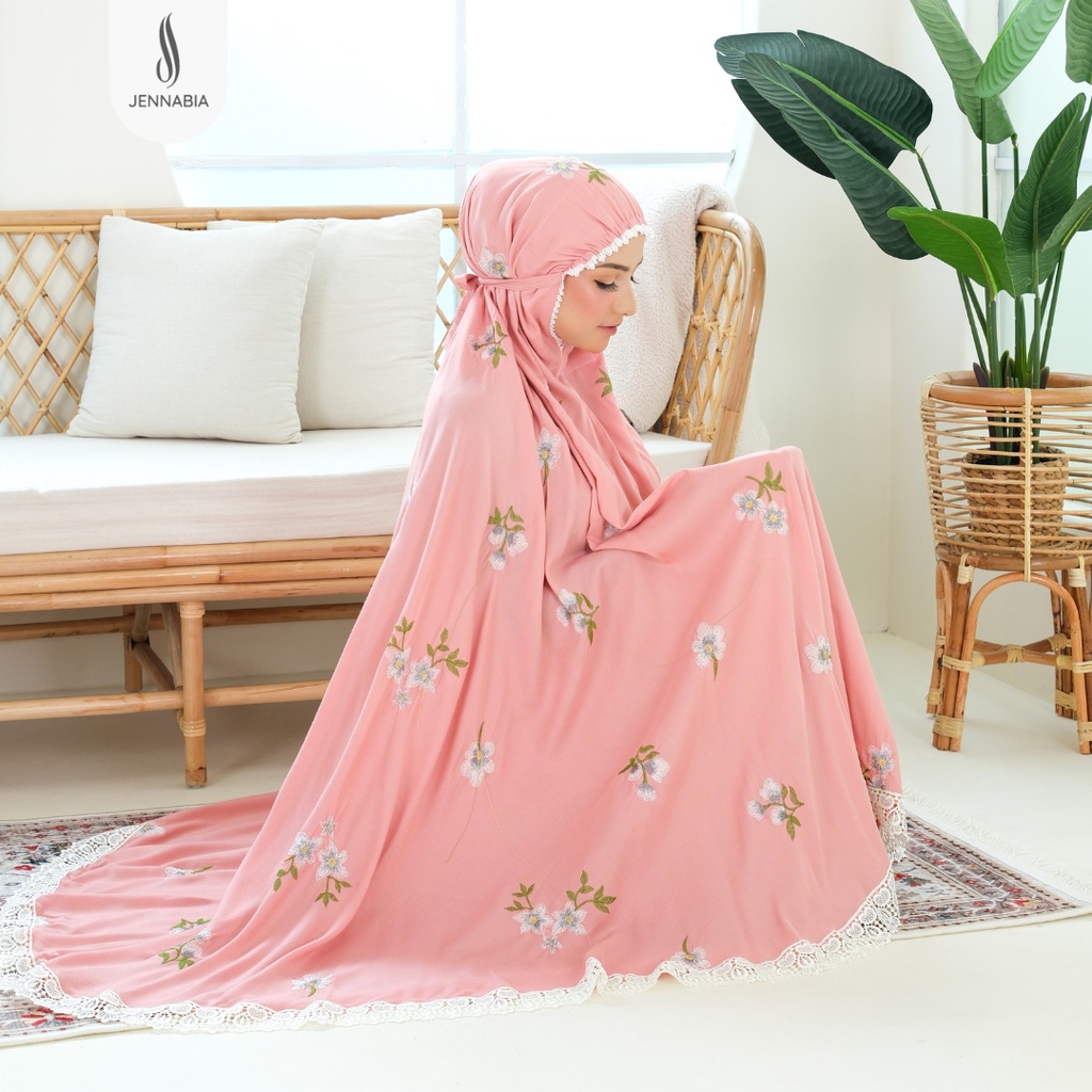 JENNABIA - Mukena Dewasa Jumbo Rayon Premium Bordir Bunga Amaryllis