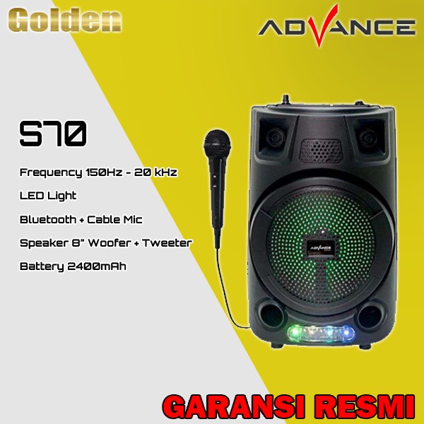 ADVANCE S70 / S-70 Speaker Portable Bluetooth + Mic Karoeke 8 inch