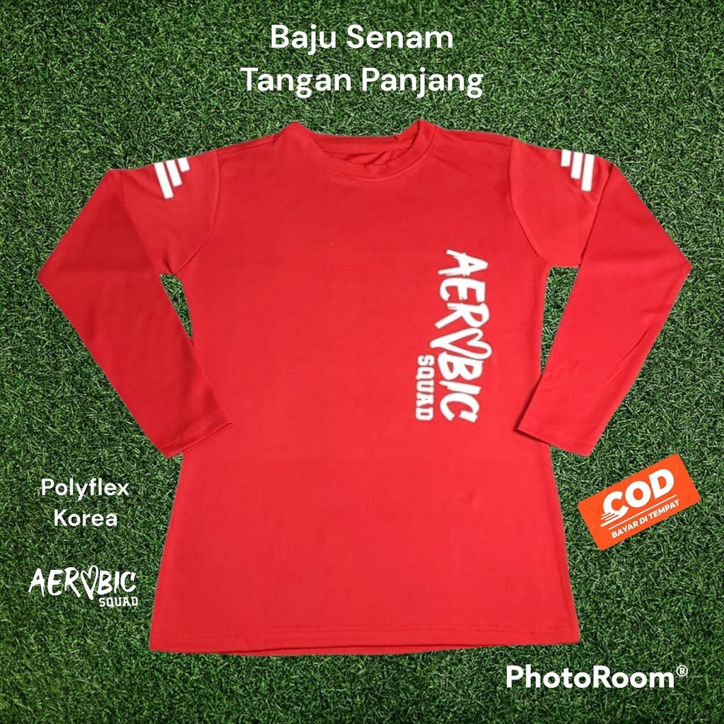 Baju senam aerobic lengan panjang kaos olahraga fitness gym joging voli wanita