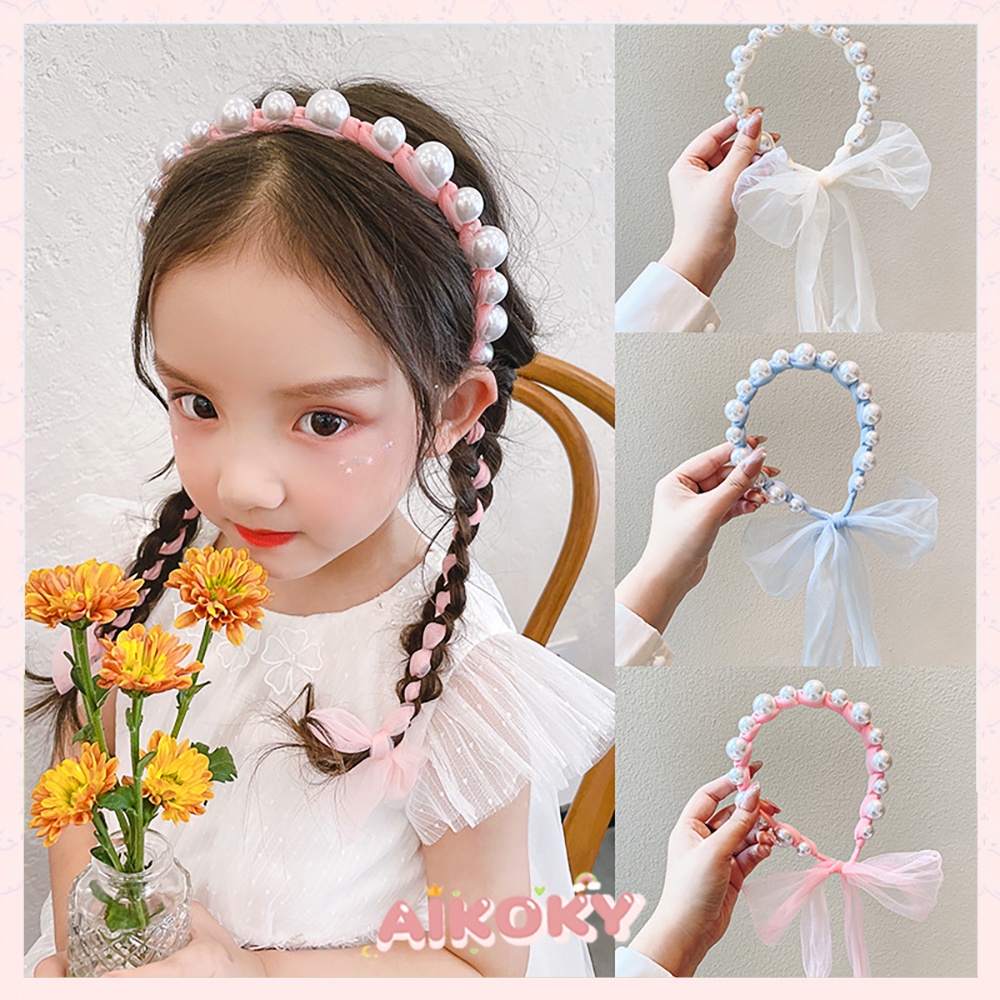 Aikoky Bando Mutiara Tali Kepang bisa diikat/Bando korea anak Fashion