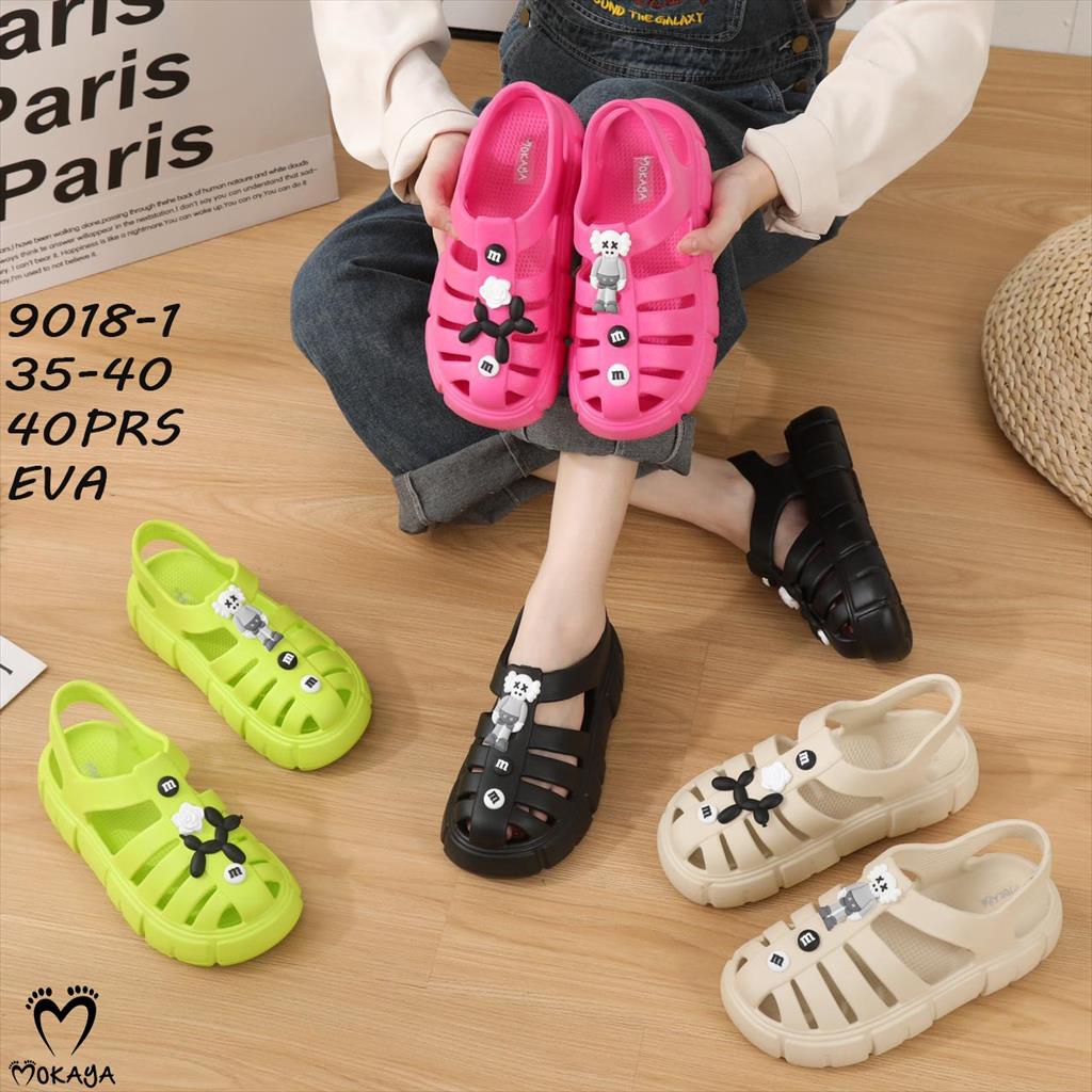 Sepatu Sandal Gladiator Rubber Eva Mainan Jibbitz Bear Unicorn Super Empuk Cute Kekinian Import Mokaya / Size 35-40 (9018-1)