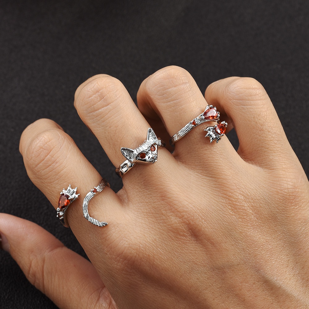 Vintage Wanita Cincin Jari Cincin Fashion Perhiasan Dapat Disesuaikan Terbuka Kristal Hewan Indah Hadiah Pesta Rings Gothic Cakar Kucing Zirkon Rings