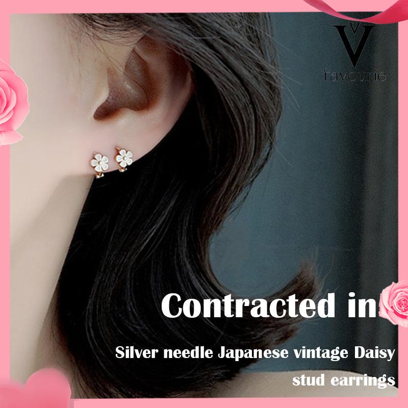 CODS925 Silver Retro Daisy Earrings Anting Hoop Sederhana Desain Niche Gesper Telinga-FA