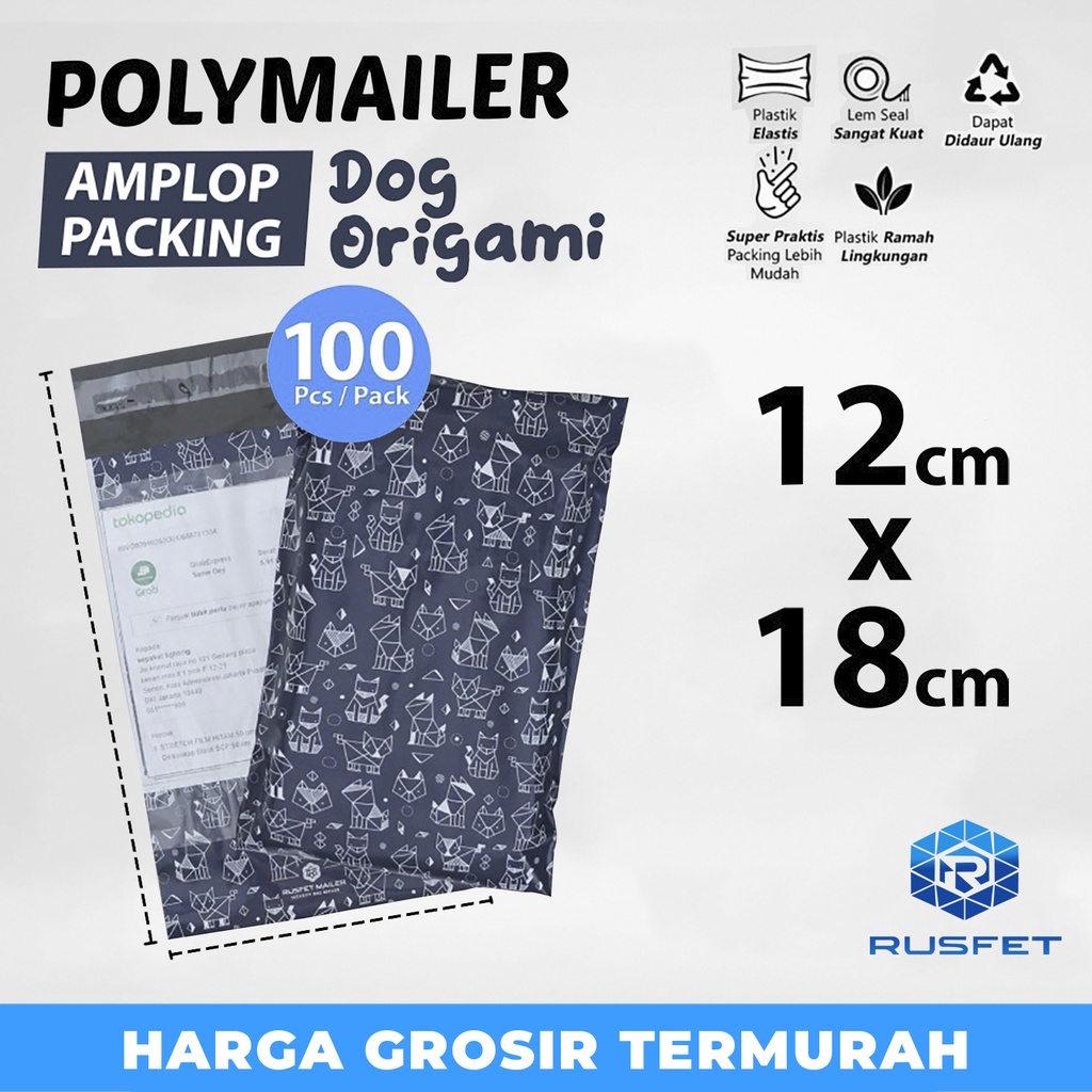 

Amplop Plastik Polymailer 12x18cm Dog Origami Polimailer Pack