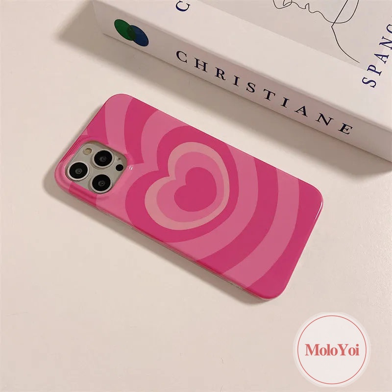 IPHONE Casing Love Heart Gradasi Merah Mawar Manis Keren Kompatibel Untuk Iphone11 13 12 14 Pro Max7 8 Plus XR 14plus X XS Max Se2020 Glossy Halus Lembut TPU Full Body Pelindung Penutup Belakang