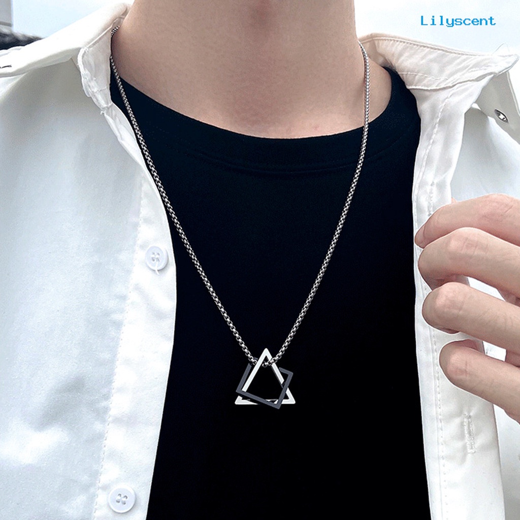 [LS]Chain Liontin Geometris Rantai Electroplating Anti Karat Luntur Aksesori Dekorasi Leher Susun Persegi Segitiga Liontin Kalung Aksesori