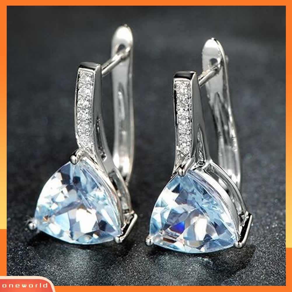 [WONE] Wanita Elegan Safir Imitasi Hias Berlian Imitasi Drop Huggie Earrings Eardrops