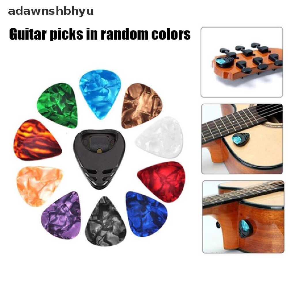 Adawnshbhyu 10Pcs Plectrums 1 Pick Holder Picks Gitar Akustik Seluloid Elektrik ID Warna Warni