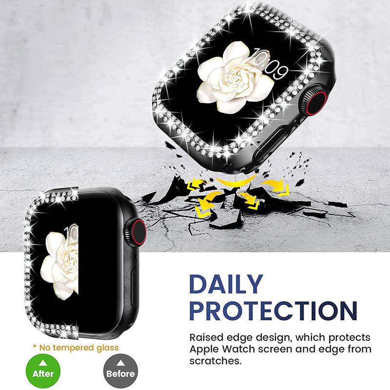 Diamond Cover Untuk Apple Watch Ultra Series8 7 6 5 4 3 2 1 SE SE2 Glitter Berlian Imitasi Pelindung Untuk iWatch 49mm 45mm 41mm 44mm 42mm 40mm 38mm