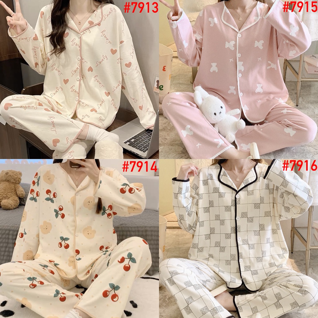 PREMIUM Piyama JUMBO Baju Tidur Wanita BIG SIZE UMISUKA PP Import Korea Fashion Kerah Kancing Lengan Panjang Celana Panjang KKUM JALJA