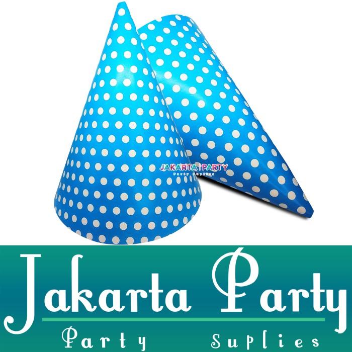 Topi Kerucut Biru Polkadot / Topi Ulang Tahun / Topi Ultah