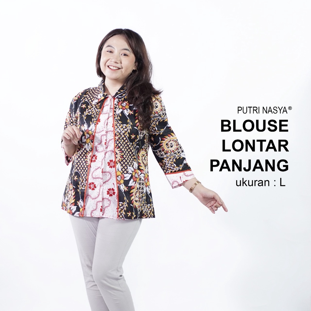 Atasan Batik Blouse Big Size Wanita Lengkap S-M-L-XL-2L-3L-4L-5L-6L-7L Model Blus Jumbo Panjang Seragam Batik / Atasan Batik Kekinian Kerja Kantor Seragam / Pakaian Batik Terkini Terbaru Bahan Katun Formal Super Big LD 140