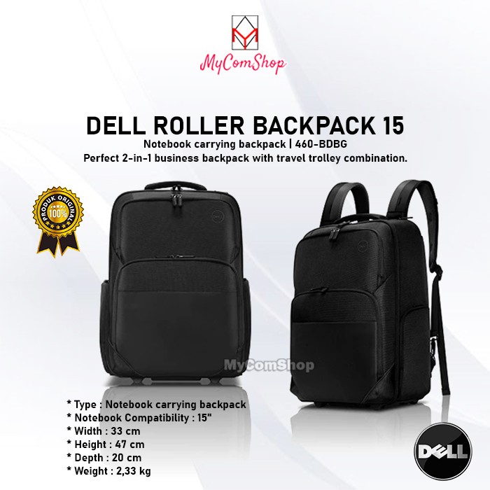 Jual TAS DELL ROLLER BACKPACK 15 INCH WITH TROLLEY ORIGINAL PRODUCT