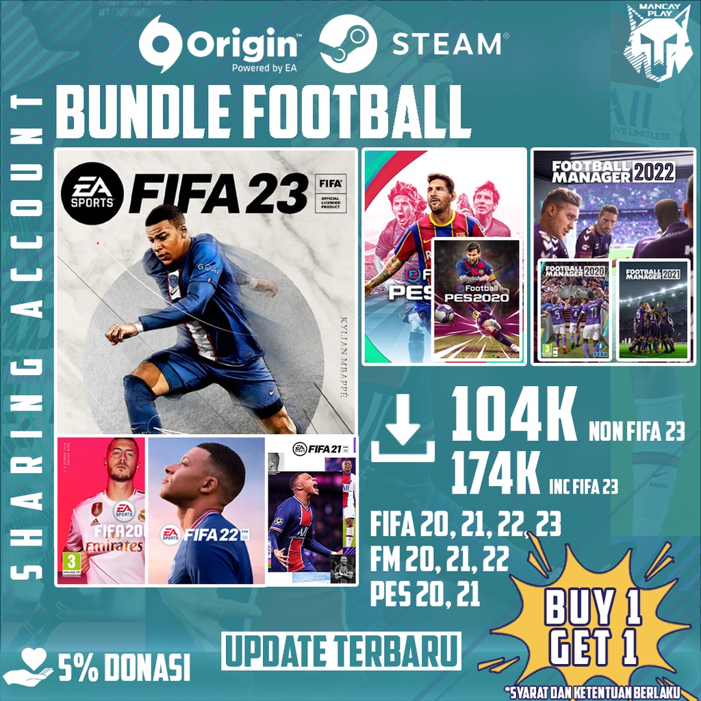 Jual BUNDLE GAME PES, FM, FIFA ORIGINAL ( 2020, 2021, 2022, 2023) PC ...