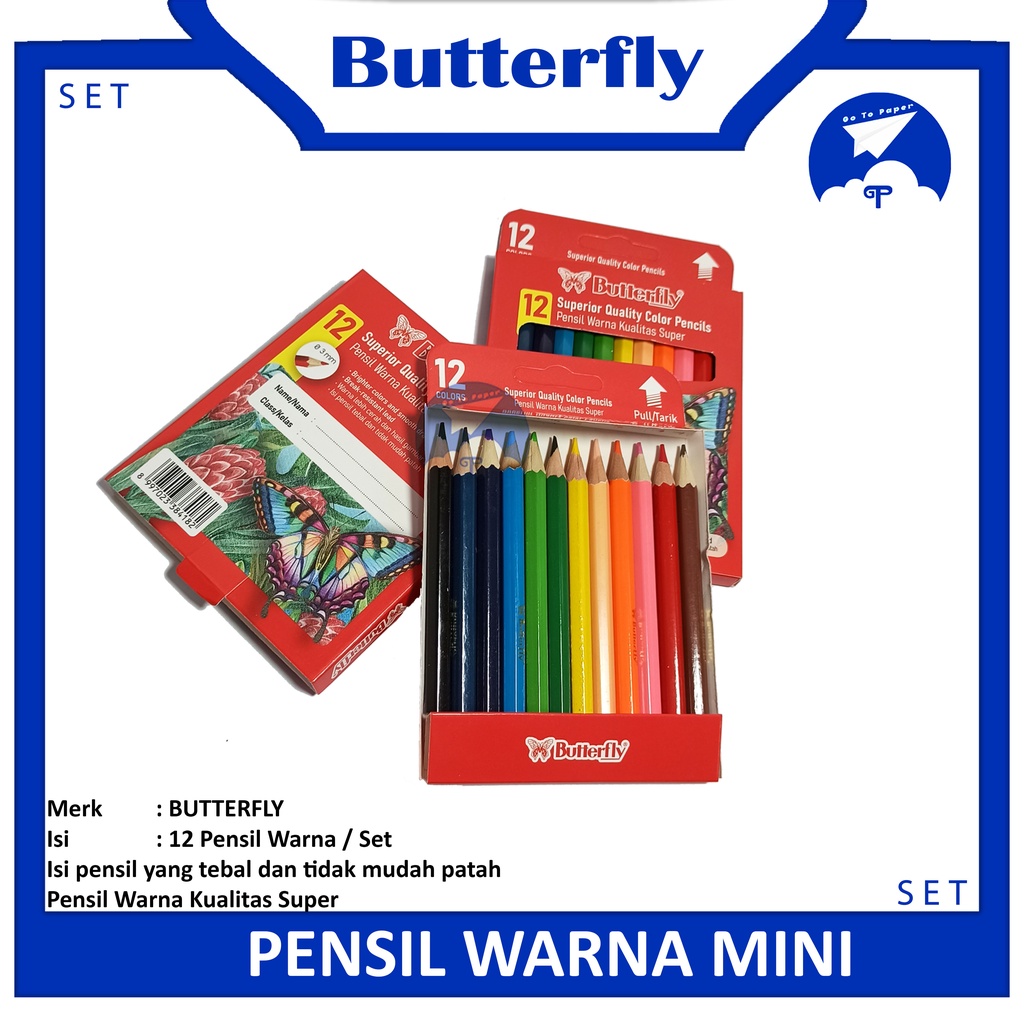 

BUTTERFLY - Pensil Warna Kecil Isi 12 Warna - 1 Set