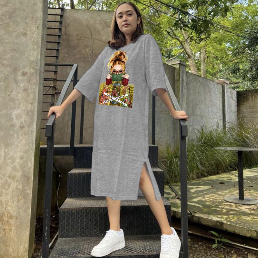 BAJU DRESS OVERSIZE BASIC DTF CEWEK KACA MATA / OVERSIZE TUNIK PREMIUM DIGITAL PRINT