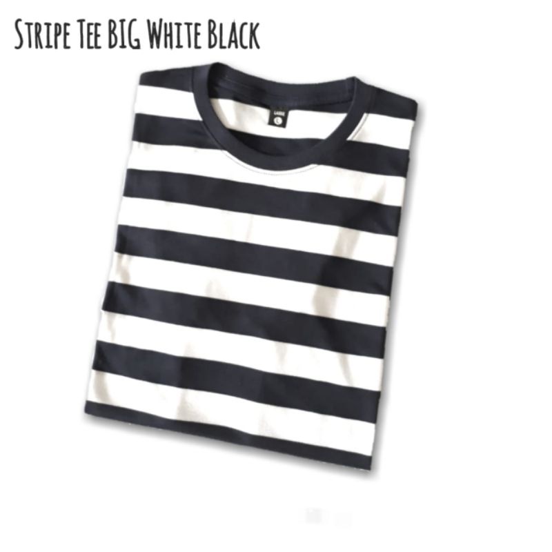 Kaos Stripe Big Hitam Putih, Cotton Combed