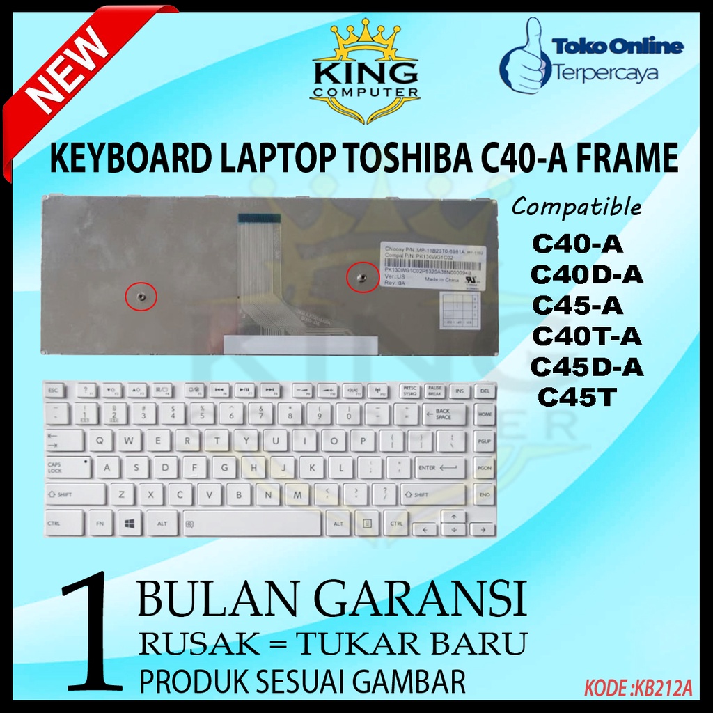 Keyboard Toshiba Satellite C40-A C40D-A C45-A C40T-A C45D-A C45T PUTIH