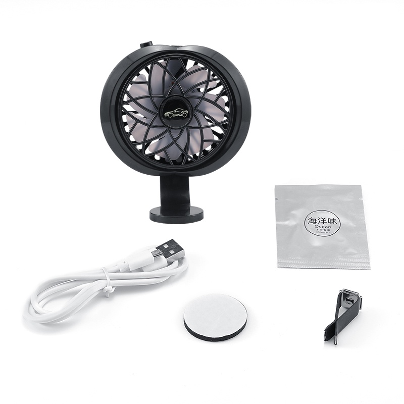 Kipas Angin Mobil Car USB Fan Aromatherapy Diffuser RGB Ambient Light