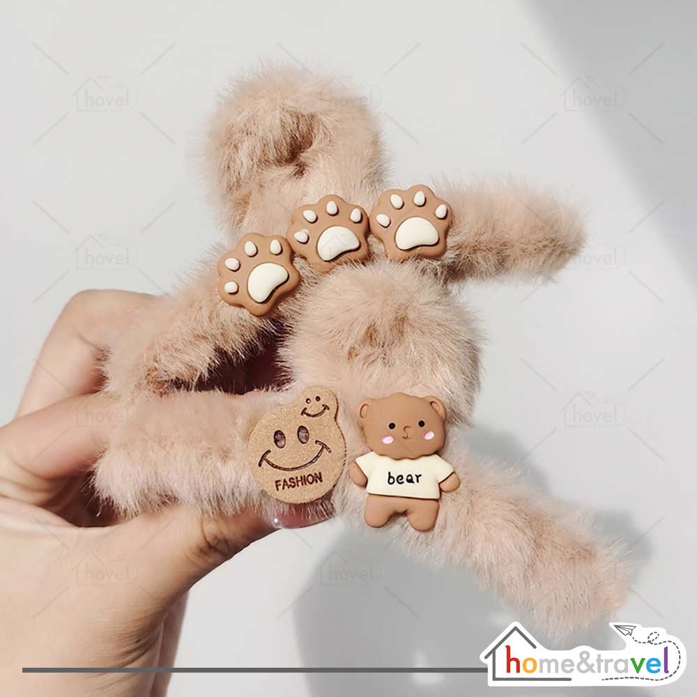 HOVELSHOP Jepit Rambut Bulu Korea Jumbo Jedai Boneka Aksesoris Wanita Fluffy Fur Hair Premium