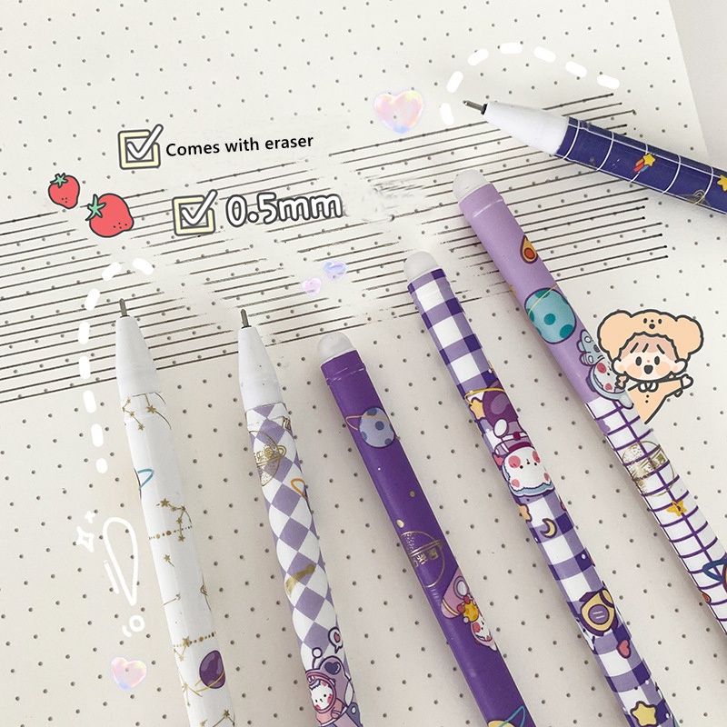 6pc /Set Kawaii Game Kartun Kartun Pena Netral Dihapus 0.5mm Biru Gel Pulpen Pegangan Dapat Dicuci Perlengkapan Kantor Sekolah Anak Statione