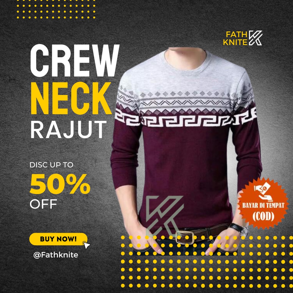 Sweater Rajut Pria Bahan Tebal Modis Korea Style 7 Gauge Motif Batik Kontenporer baju pria lengan panjang/sweater crewneck pria/baju sweater/jaket rajut pria/kaos rajut pria lengan panjang/rajut pria panjang/Rajut/switer rajut/sweter rajut/suiter rajut