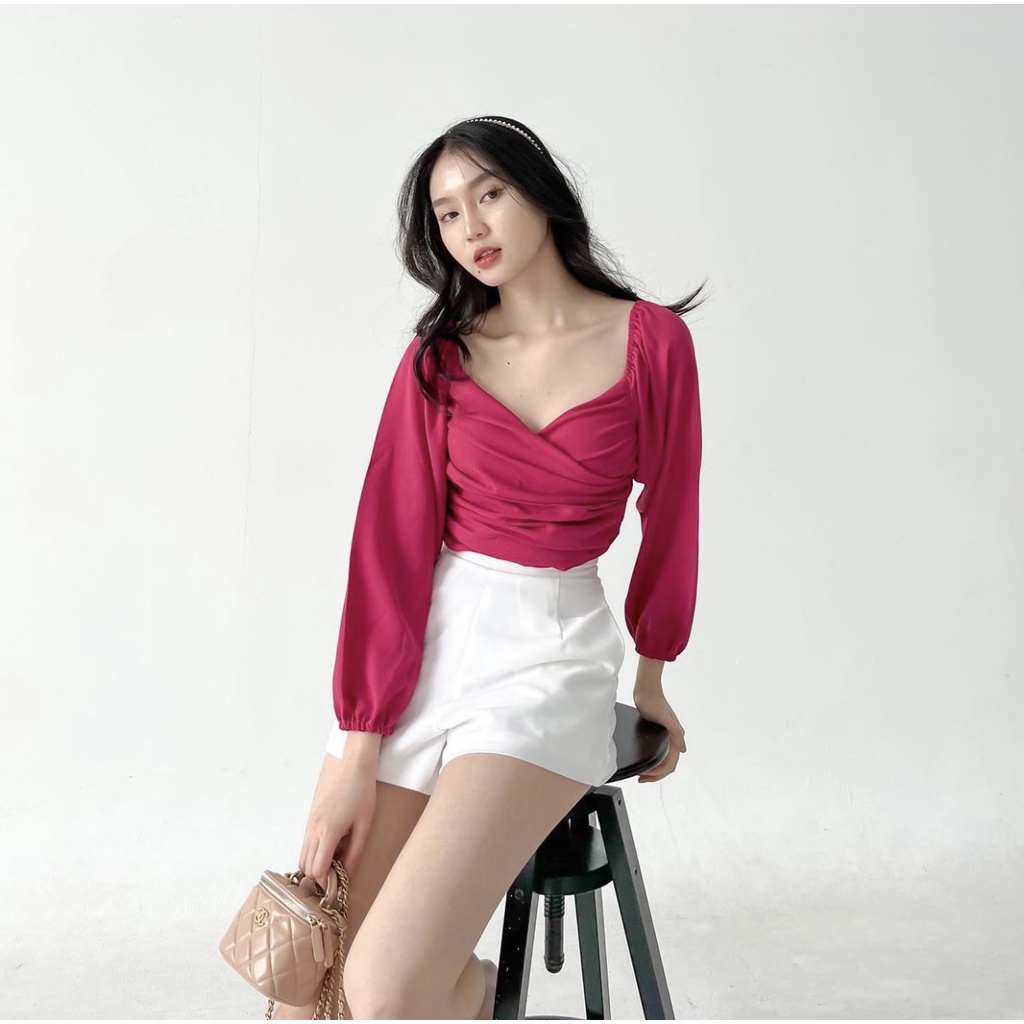 ELEANOR LONGSLEEVE TOP BLOUSE WANITA PREMIUM KOREA - KEMEJA PESTA - KEMEJA KANTOR WANITA - TOP BASIC MEWAH V-NECK - ATASAN UNTUK KONDANGAN - TOP SEXY WARNA PASTEL - ATASAN MUSLIM - THR LEBARAN - HADIAH / KADO ULTAH UNTUK CEWEK