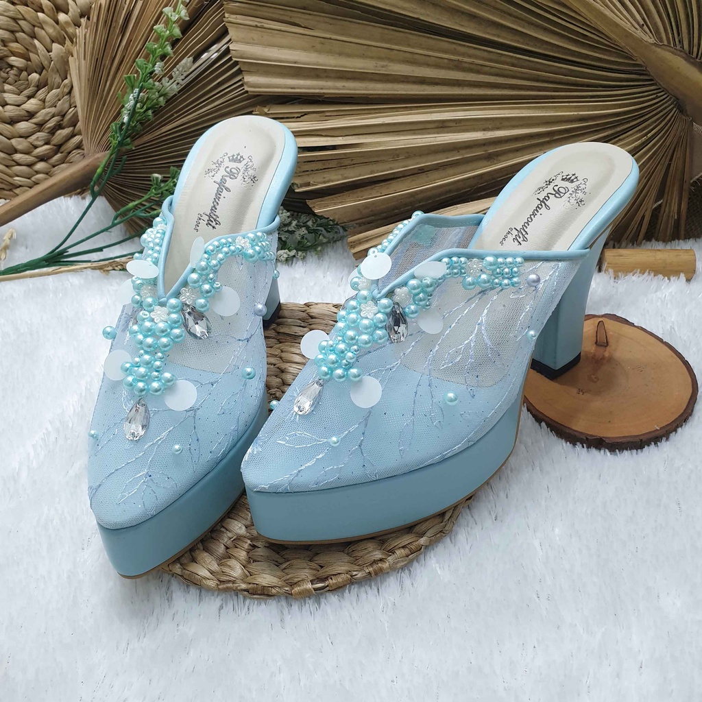 Sepatu wedding pesta ruby babyblue tinggi 10cm