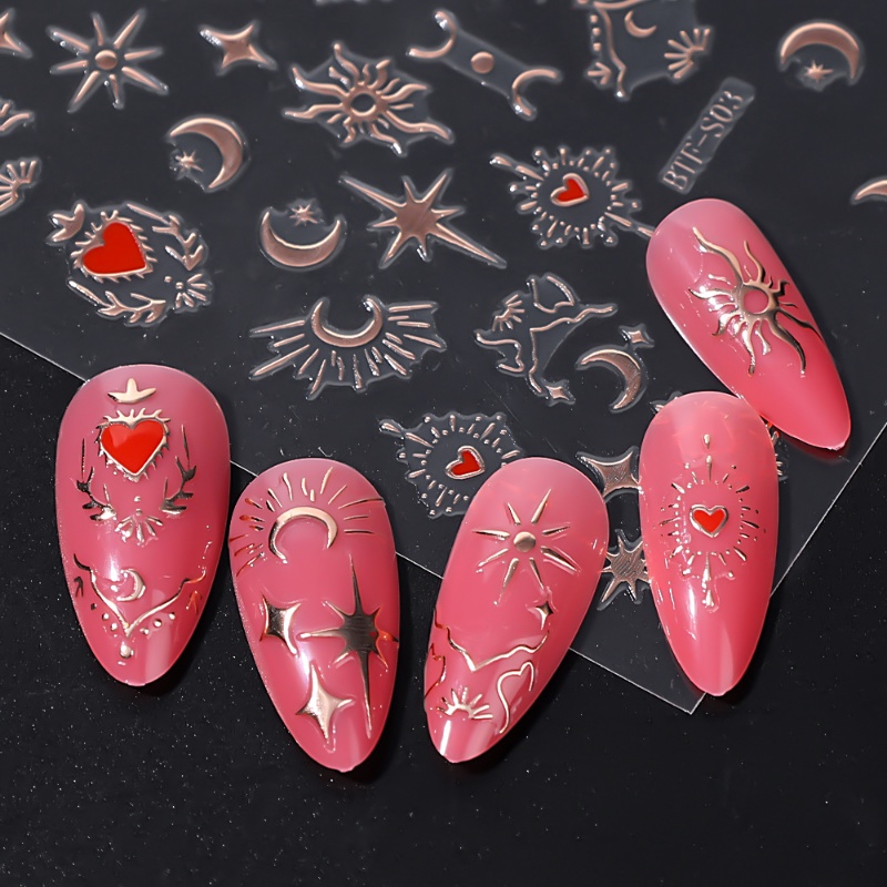 Bronzing Jantung Kuku Stiker Emas Sliver Laser Kupu-Kupu Bintang Bulan Self Adhesive Sliders DIY Nail Art Aksesoris Dekorasi