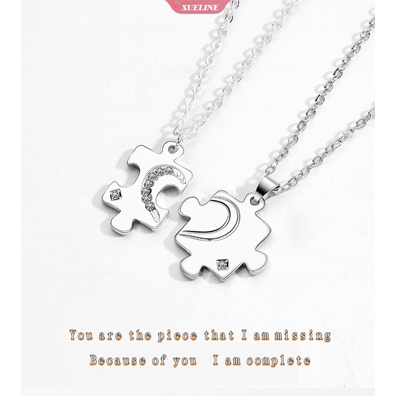 2buah Pria Wanita Pasangan puzzle Liontin Kalung Rantai stainless steel 3jenis Warna Kalung set Perhiasan Hari Valentine [ZXL]